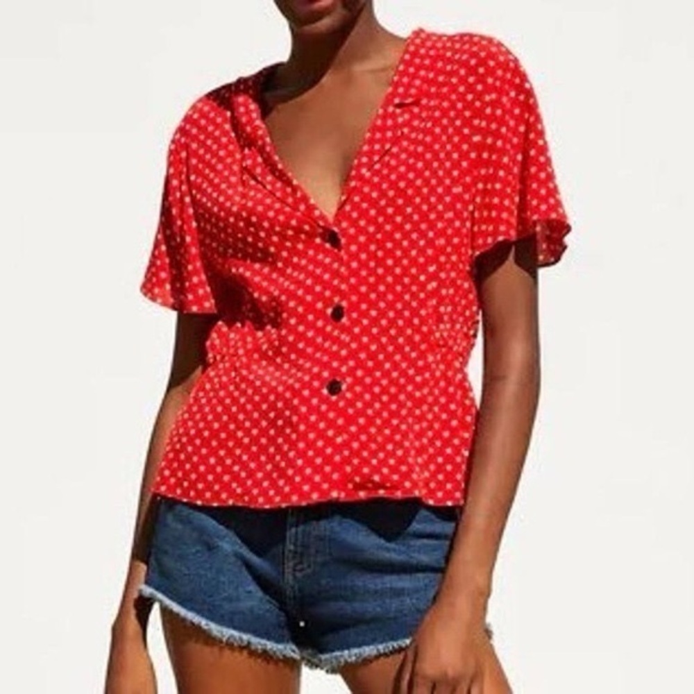 Zara Heart Pattern Polka Dot Button Blouse Top